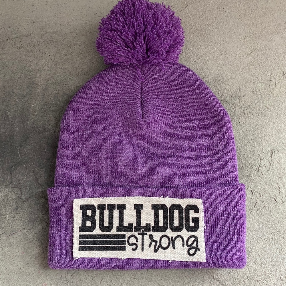 Bulldogs Strong Purple Beanie w/ Pom Pom